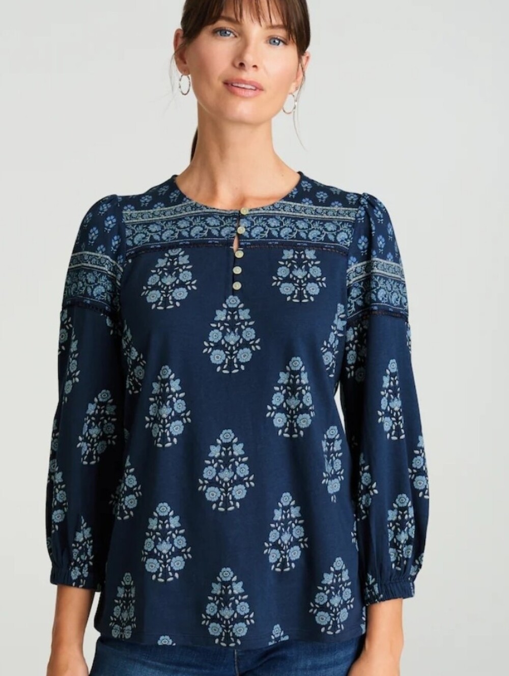 J Jill Pure Jill Organic Cotton Modal Top Womens XS Boho Peasant Cottagecore NEW